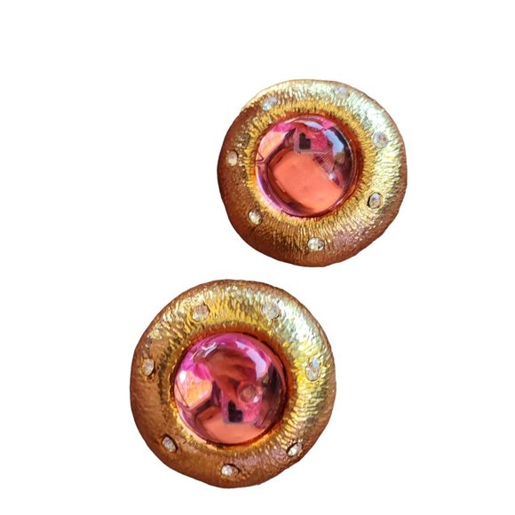 Vintage 80s Two Sisters Lucite Moghul Clip Earrings (A4230) - Picture 2 of 5